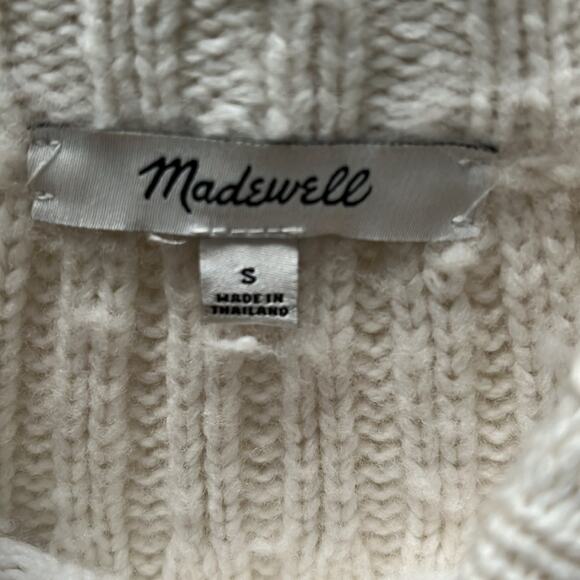 Madewell Pointelle Stitch-Mix Mockneck Merino wool blend Sweater S Antique Cream - Picture 3 of 13